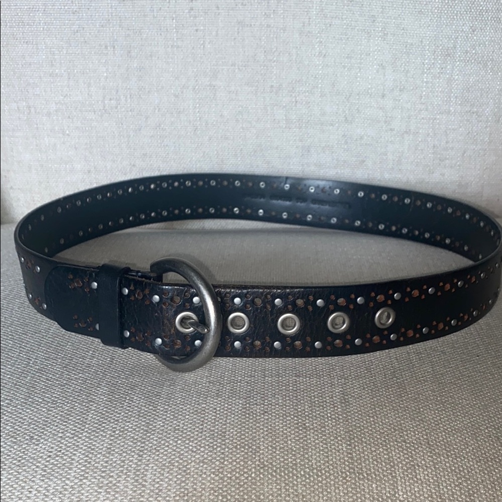 Studded Dark Brown Leather Belt - size M 32/34